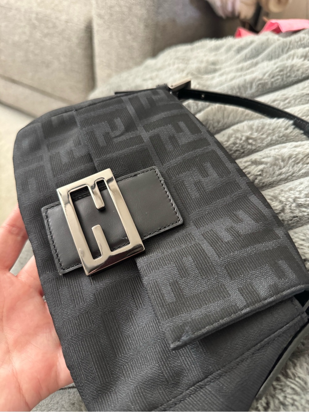 Vintage Fendi black Zucca print Mini Mamma Baguette w/ silver hardware - Picture 3 of 11